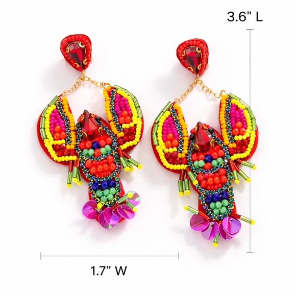 NWT Lobster Beaded Statement Earrings | Sequin & Rhinestone Dangle - Picture 6 of 6